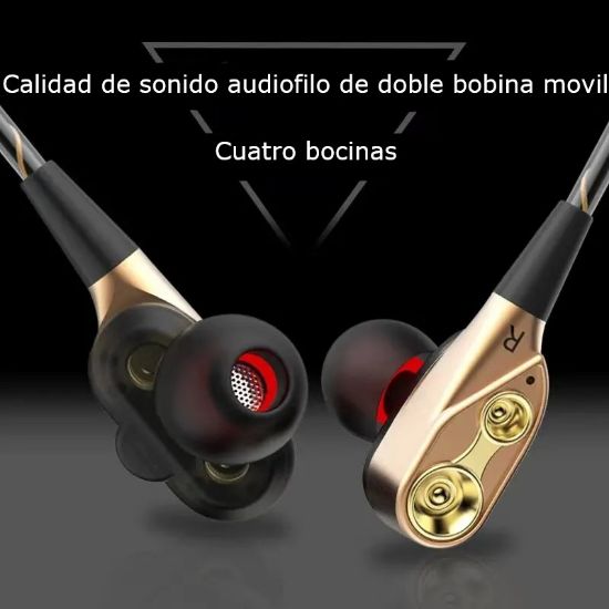 Imagen de Auriculares de doble bobina amarillo móvil con sonido impactante 3.5mm teléfonos Tablet cable audi