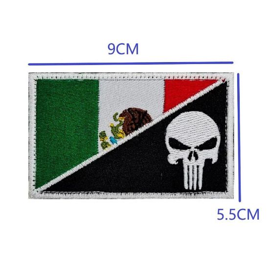 Imagen de Parche craneo insignia México bandera nacional bordado velcro brazalete mochila tela bricolaje