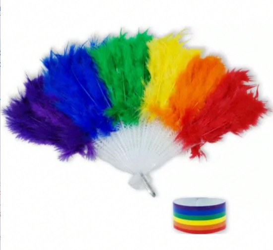Imagen de 12 PZ Abanico Plumas Arcoíris Bandera Orgullo Gay Pride Lgbt Marcha