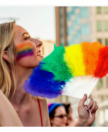 Imagen de 12 PZ Abanico Plumas Arcoíris Bandera Orgullo Gay Pride Lgbt Marcha