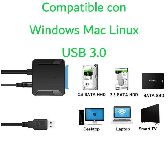 Imagen de Adaptador cable USB 3,0 a Sata 3 convertidor disco duro USB 3.0 2,5 3,5 HDD SSD disco duro externo