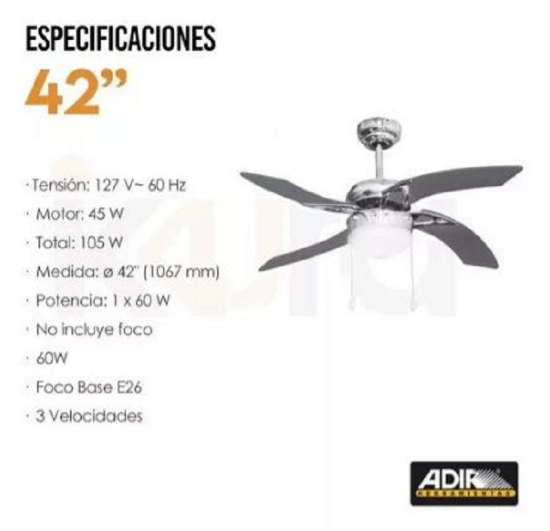 Imagen de Ventilador De Techo 42'' Con Lámpara