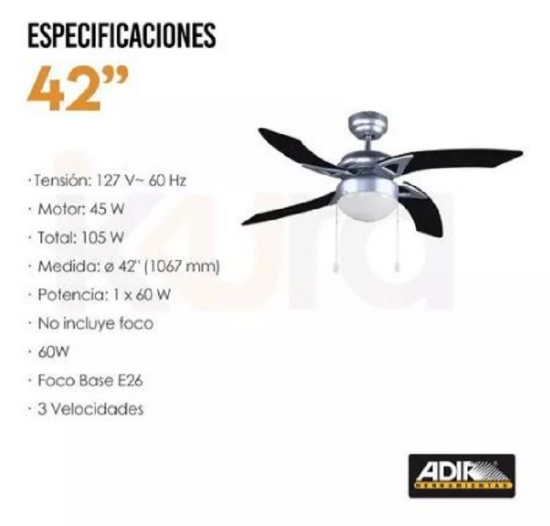 Imagen de Ventilador De Techo 42 Pulgadas Con Lámpara