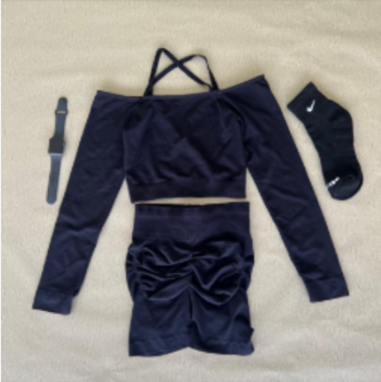 Imagen de Ropa Deportiva, conjunto color negro jaspeado, textura de licra