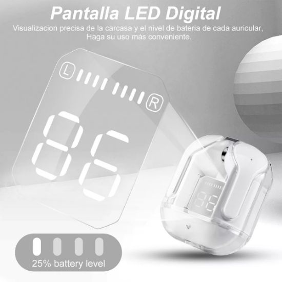 Imagen de Audífonos Inalámbricos Bluetooth 5.3 Transparente Auriculares Microfono deportivos Música celular
