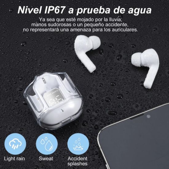 Imagen de Audífonos Inalámbricos Bluetooth 5.3 Transparente Auriculares Microfono deportivos Música celular