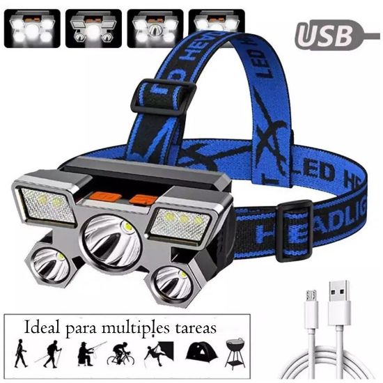 Imagen de Linterna cabeza recargable potente faros acampar linterna delantera senderismo moto auto deporte
