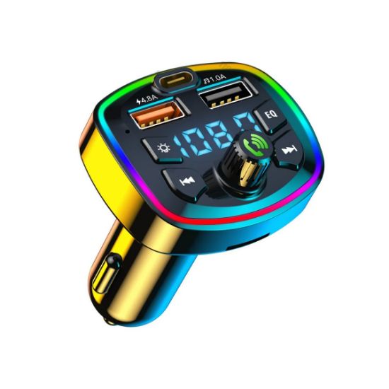 Imagen de Transmisor Receptor Para Adaptador Bluetooth Auto Estéreo USB volumen música rgb luz led cargador