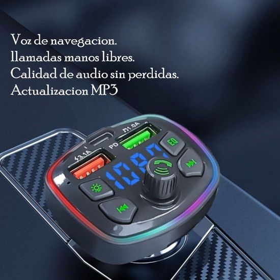 Imagen de Transmisor Receptor Para Adaptador Bluetooth Auto Estéreo USB volumen música rgb luz led cargador