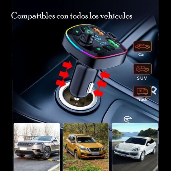Imagen de Transmisor Receptor Para Adaptador Bluetooth Auto Estéreo USB volumen música rgb luz led cargador