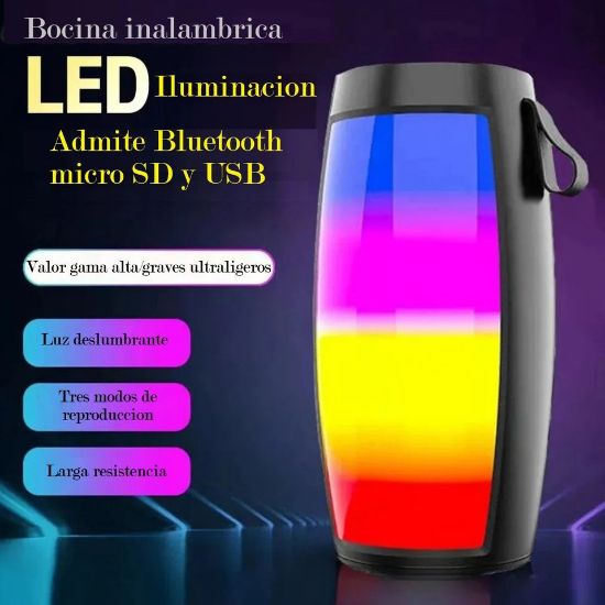 Imagen de Bocina inalámbrico RGB altavoces inalámbricos bluetooth sonido portátil MP3 graves luces LED