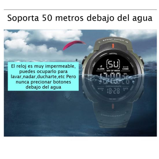 Imagen de Reloj de pulsera deportivo khaki con alarma Digital cronógrafo multifunción resistente al agua led