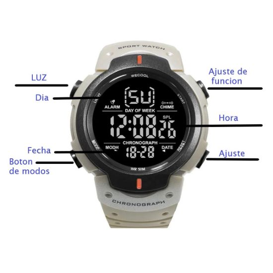 Imagen de Reloj de pulsera deportivo khaki con alarma Digital cronógrafo multifunción resistente al agua led