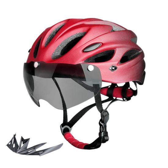 Imagen de Casco bicicleta luz rojo negro LED trasera adulto accesorio ligero y transpirable seguridad gafas