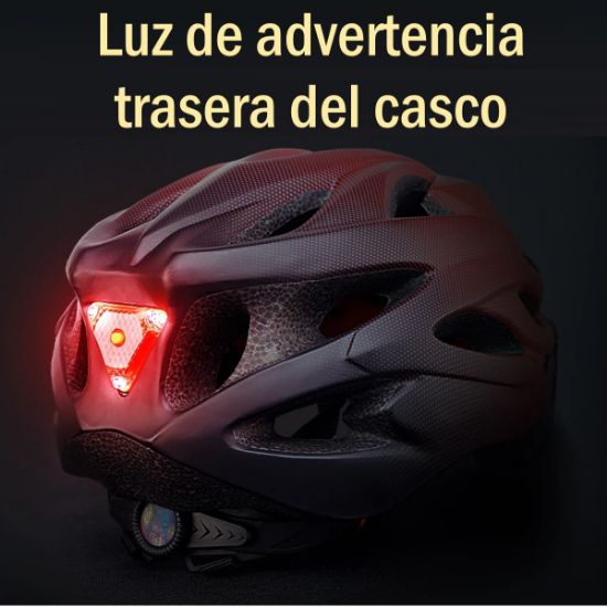 Imagen de Casco bicicleta luz rojo negro LED trasera adulto accesorio ligero y transpirable seguridad gafas