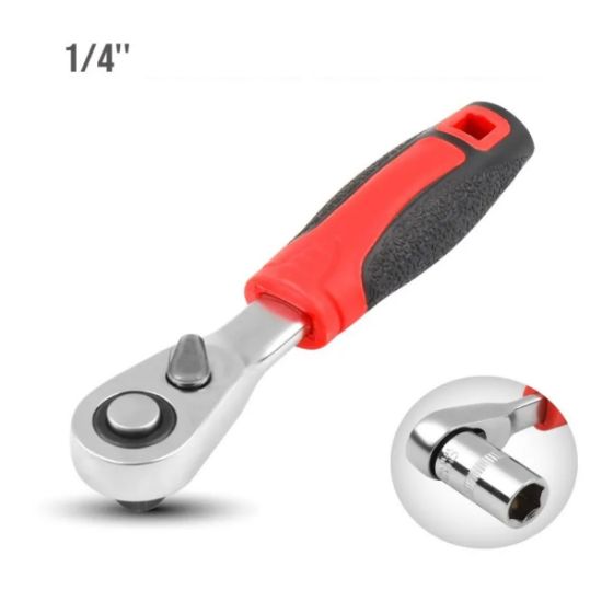 Imagen de Matraca trinquete destornillador Mini llave 1/4-6,35mm mango enchufe cabeza herramientas reparación