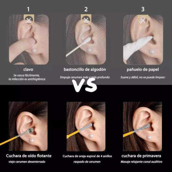 Imagen de Hisopos Juego limpiador negro ecológico cotonete metálico oídos Kit oreja espiral limpieza cera