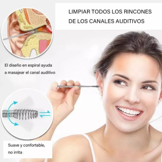Imagen de Hisopos Juego limpiador negro ecológico cotonete metálico oídos Kit oreja espiral limpieza cera