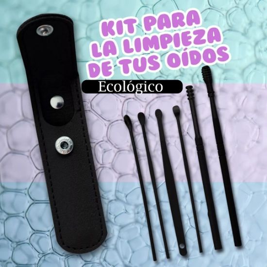 Imagen de Hisopos Juego limpiador negro ecológico cotonete metálico oídos Kit oreja espiral limpieza cera