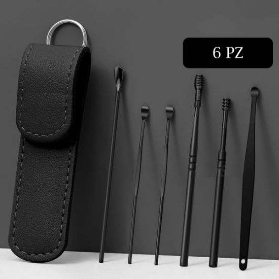 Imagen de Hisopos Juego limpiador negro ecológico cotonete metálico oídos Kit oreja espiral limpieza cera