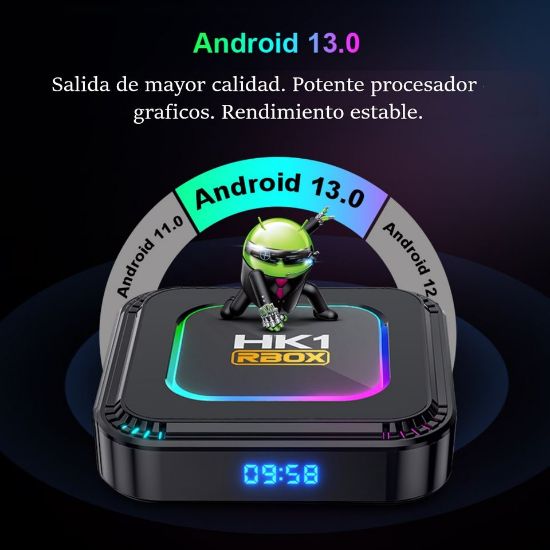 Imagen de TV box dispositivo smartTV inteligente decodificador Android 13 8K luz RGB 4GB Wifi 32gb usb HDMI