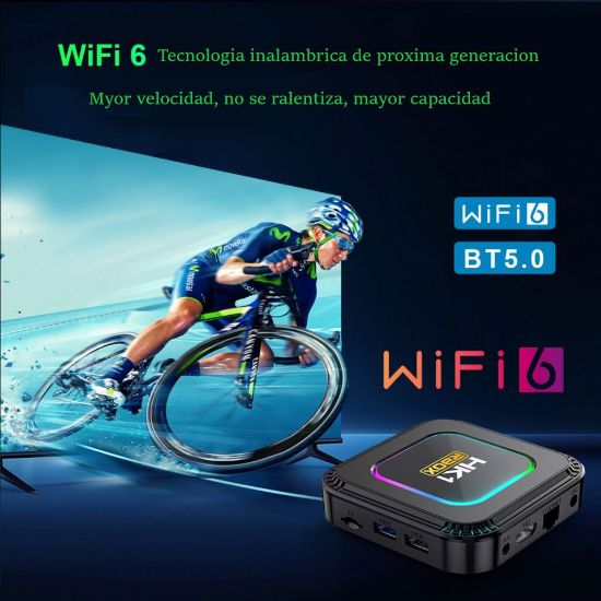 Imagen de TV box dispositivo smartTV inteligente decodificador Android 13 8K luz RGB 4GB Wifi 32gb usb HDMI