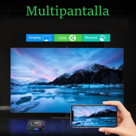 Imagen de TV box dispositivo smartTV inteligente decodificador Android 13 8K luz RGB 4GB Wifi 32gb usb HDMI