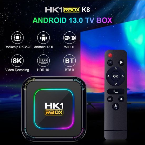 Imagen de TV box dispositivo smartTV inteligente decodificador Android 13 8K luz RGB 4GB Wifi 32gb usb HDMI