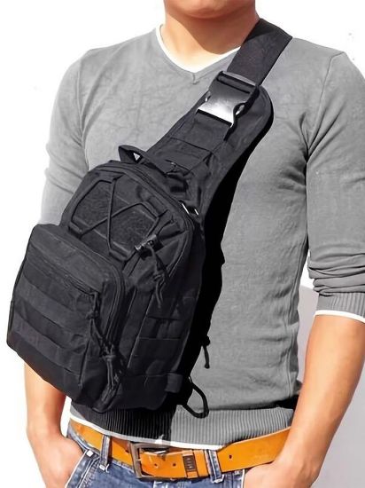 Imagen de Mochila táctica versátil pecho bolsa transporte senderismo caza deportes cartera moto autos negro
