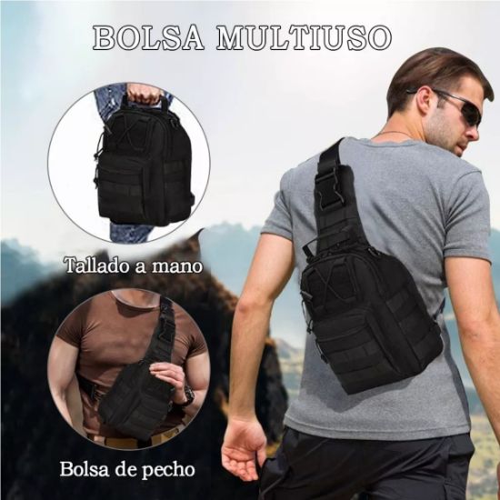 Imagen de Mochila táctica versátil pecho bolsa transporte senderismo caza deportes cartera moto autos negro