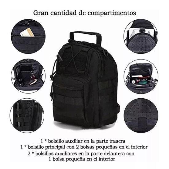 Imagen de Mochila táctica versátil pecho bolsa transporte senderismo caza deportes cartera moto autos negro