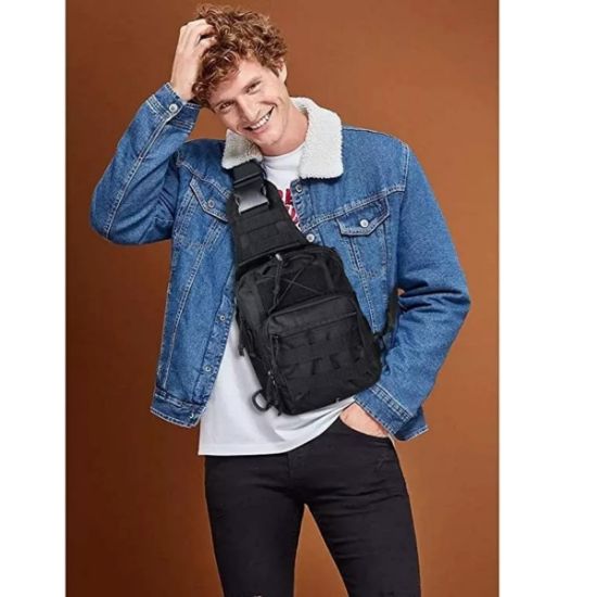 Imagen de Mochila táctica versátil pecho bolsa transporte senderismo caza deportes cartera moto autos negro