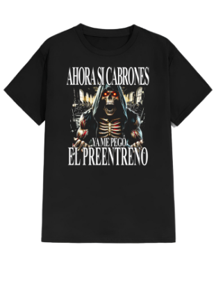 Imagen de Playera manga corta 100% algodón calacas chidas gym " Ya me pego el pre entreno" 