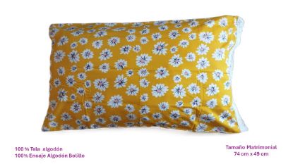 Imagen de FUNDA PARA ALMOHADA MATRIMONIAL 100% LINO Y 100 % ALGODON (AMARILLO -ENCAJE BOLILLO