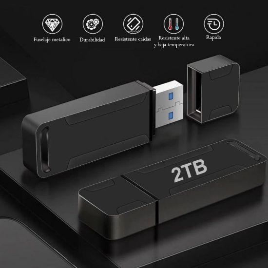 Imagen de Memoria pendrive USB 3.1 alta velocidad unidad Flash 2TB metalica negro portátil pc lap mac cel