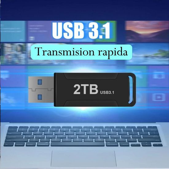 Imagen de Memoria pendrive USB 3.1 alta velocidad unidad Flash 2TB metalica negro portátil pc lap mac cel