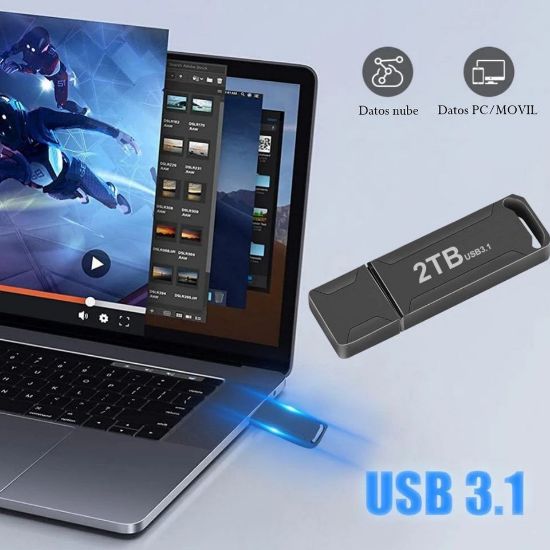 Imagen de Memoria pendrive USB 3.1 alta velocidad unidad Flash 2TB metalica negro portátil pc lap mac cel