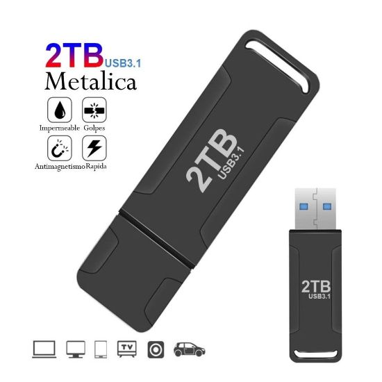 Imagen de Memoria pendrive USB 3.1 alta velocidad unidad Flash 2TB metalica negro portátil pc lap mac cel