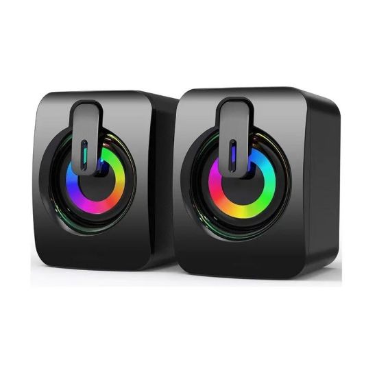 Imagen de Bocinas mini altavoz portátil USB audio PC lap teléfono luces RGB volumen 3,5mm estéreo HiFi LED