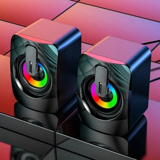 Imagen de Bocinas mini altavoz portátil USB audio PC lap teléfono luces RGB volumen 3,5mm estéreo HiFi LED