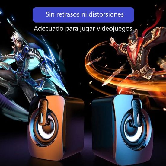Imagen de Bocinas mini altavoz portátil USB audio PC lap teléfono luces RGB volumen 3,5mm estéreo HiFi LED