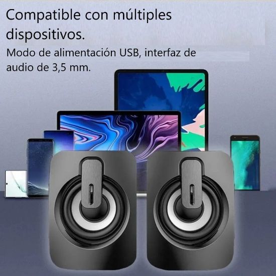 Imagen de Bocinas mini altavoz portátil USB audio PC lap teléfono luces RGB volumen 3,5mm estéreo HiFi LED