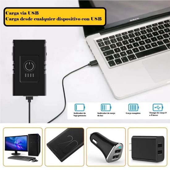Imagen de Luz bicicleta USB recargable luces LED bicicleta 6 modos linterna faro lámpara delantera