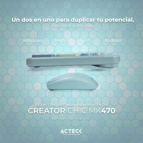 Imagen de Kit de Teclado y Mouse Acteck Creator Chic Colors MK470, Inalámbrico, USB, Azul (Español)