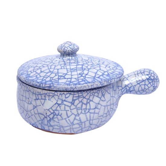 Imagen de Cazuela craquelada blanco con azul VENDIDO