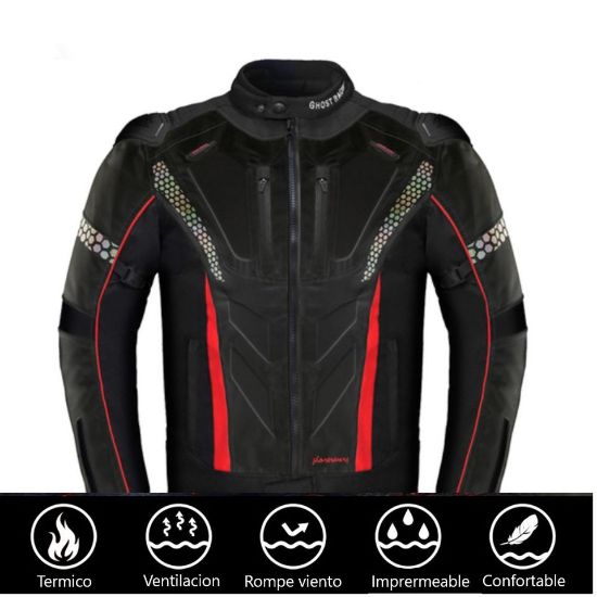 Imagen de Chamarra Chaqueta moto impermeable motocicleta protección armadura contra agua aire reflejante bici