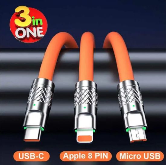 Imagen de Cable de Datos USB 3 en 1 Carga Super Rápida Aleación de Zinc Cargador iPhone Samsung Huawei Xiaomi