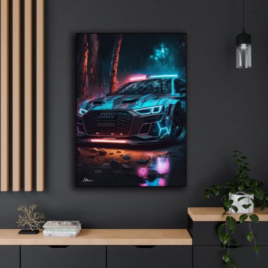 Imagen de Póster coche Animal Cyberpunk neón estética Lobo pintura lienzo arte pared decoración habitación