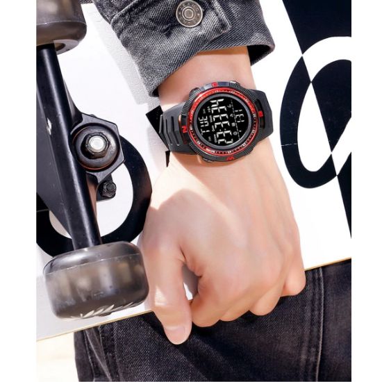 Imagen de Reloj deportivo militar rojo pulsera digital prueba golpes cuenta atrás resistente agua táctico