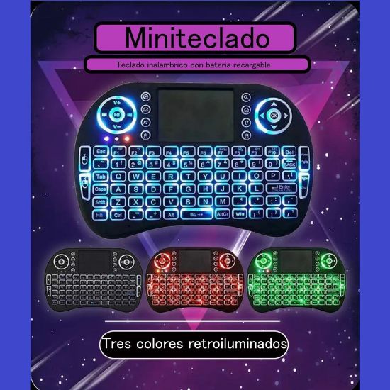 Imagen de Mini Teclado Pc Inalambrico Bluetooth Touchpad Iluminado gamer consola tv box smart tv pantalla led